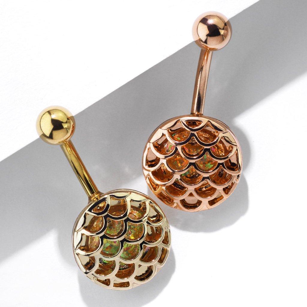 Bauchnabelpiercing Opal-Glitzer Fisch-Schuppen Design Nabelpiercing Chirurgenstahl Bananabell Gold Roségold Stab 1,6/10mm