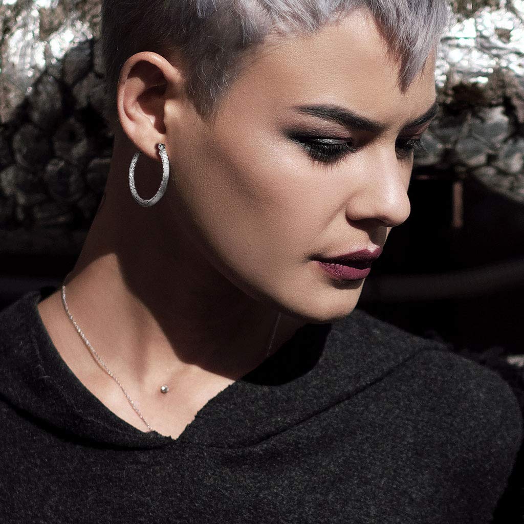 1 Paar Damen Ohrringe CREOLE Zirkonia-Rand innen Muster Ohrstecker Chirurgenstahl Gold Roségold Silber Clear 30mm