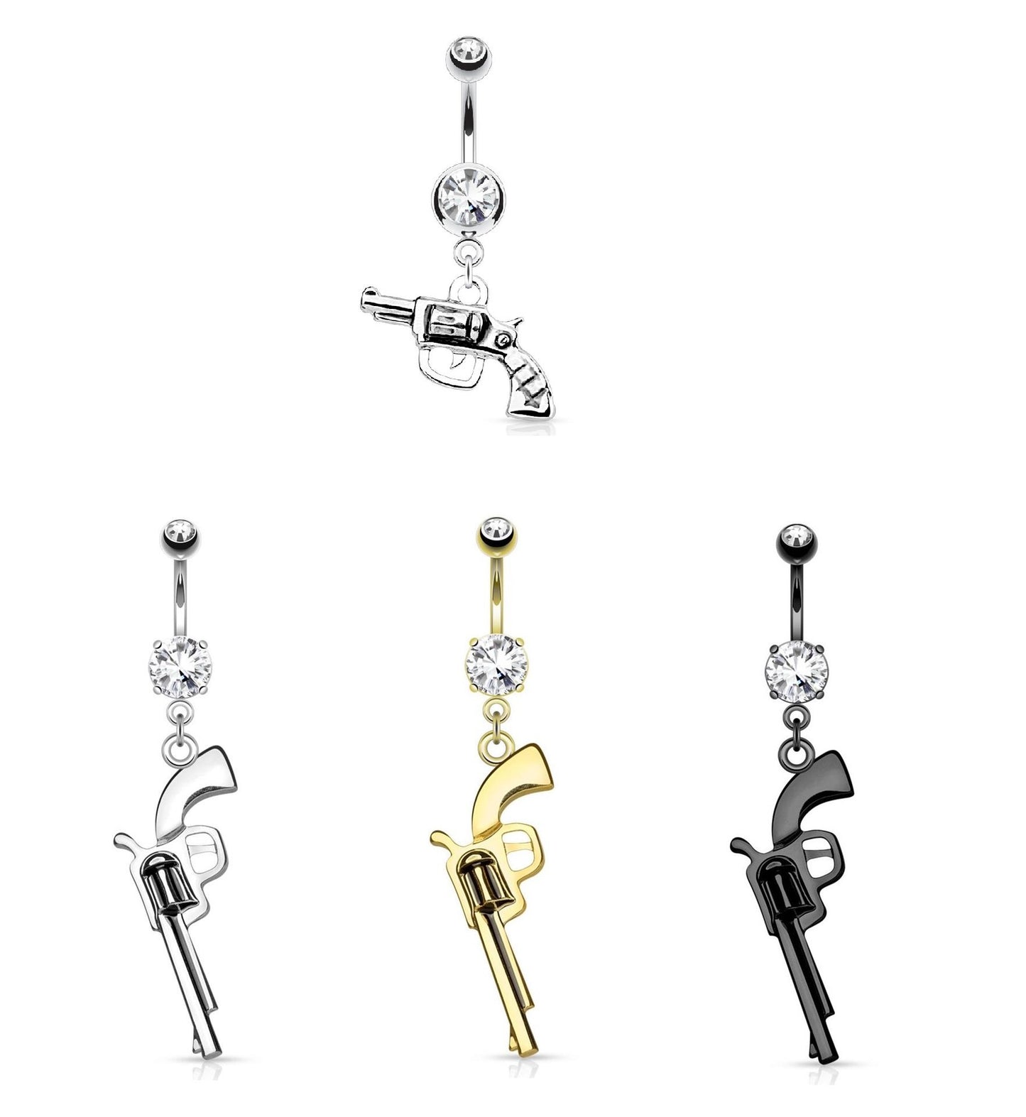 Bauchnabelpiercing Pistole Anhänger 1,6mm 10mm Nabelpiercing Edelstahl Chirurgenstahl Bananabell Zirkonia Gold Silber Hematite