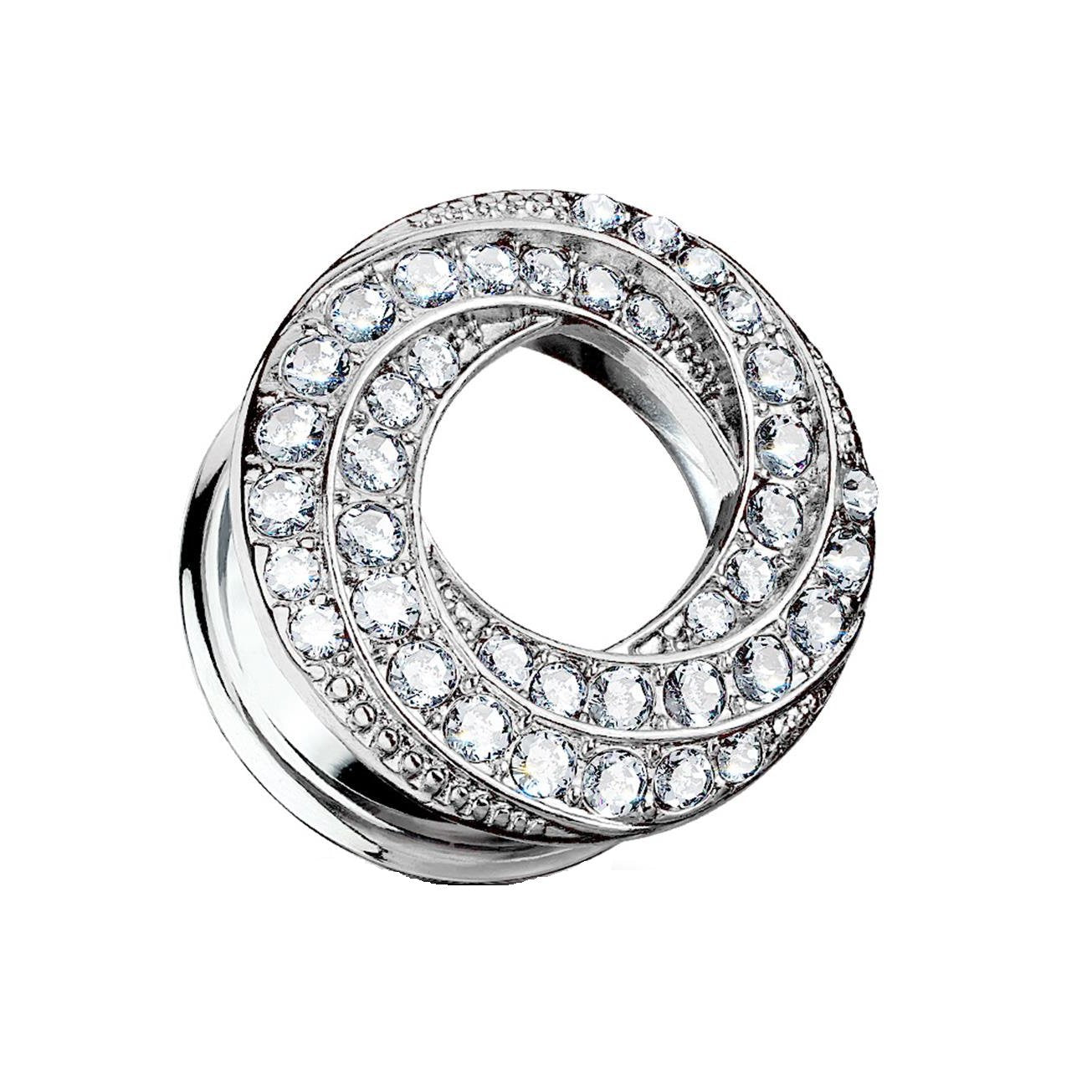 Ohrtunnel Glitzer-Wirbel ZIRKONIA Ohrpiercing Ohrschmuck Chirurgenstahl Plug Sattelverschluss Silber Gold Roségold Clear 6-16mm