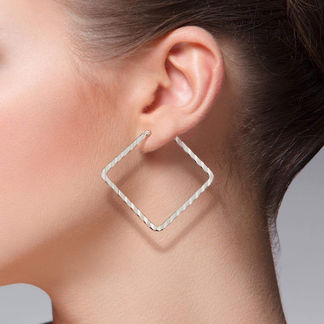 1 Paar Damen QUADRAT CREOLEN WELLEN-DESIGN Ohrringe Ohrstecker Chirurgenstahl Multicolor