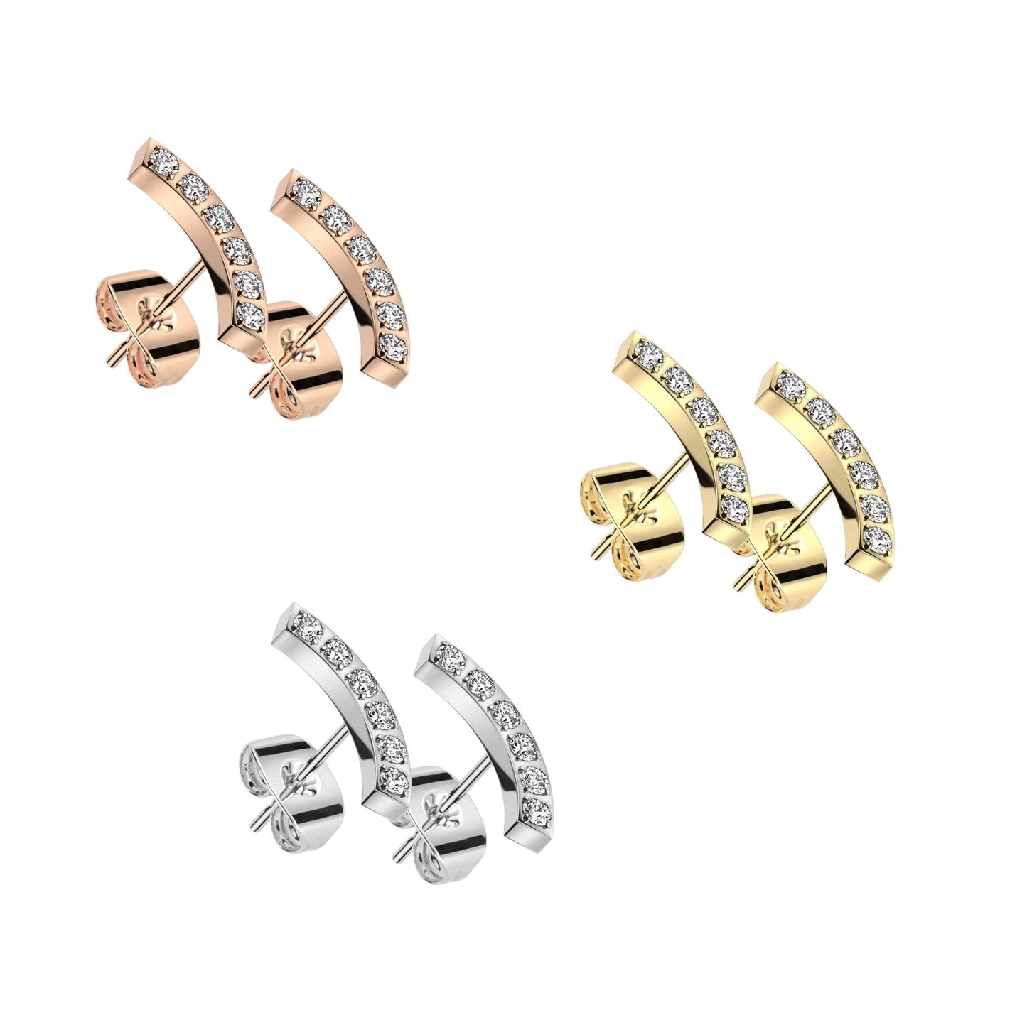 1 Paar Damen Ohrstecker Zirkonia Bogen Clear Chirurgenstahl Ohrringe Ohrhänger Silber Gold Roségold