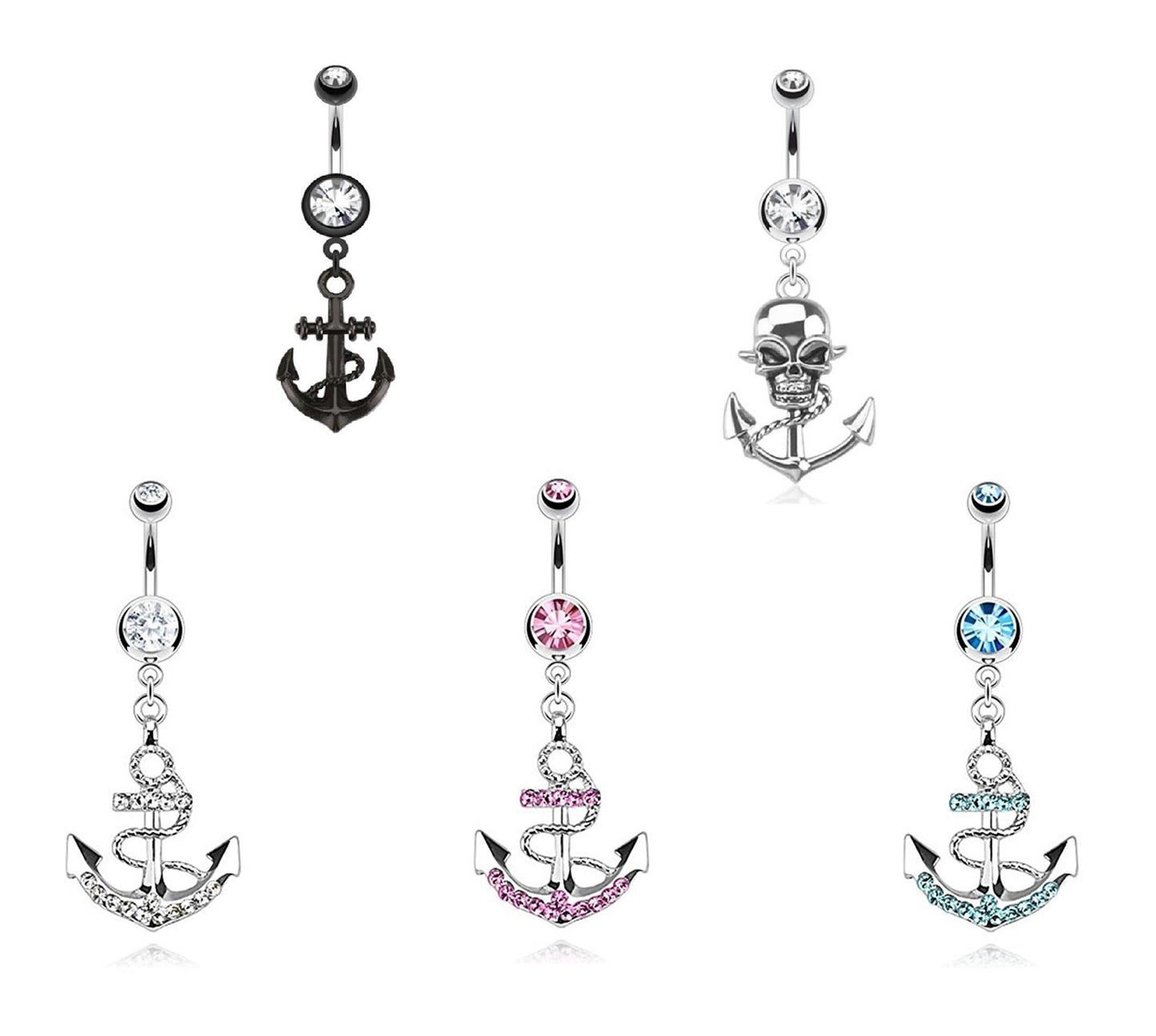 Bauchnabelpiercing Anker 1,6mm 10mm Anhänger Nabelpiercing Chirurgenstahl Bananabell Zirkonia Silber Clear Blau Pink Schwarz