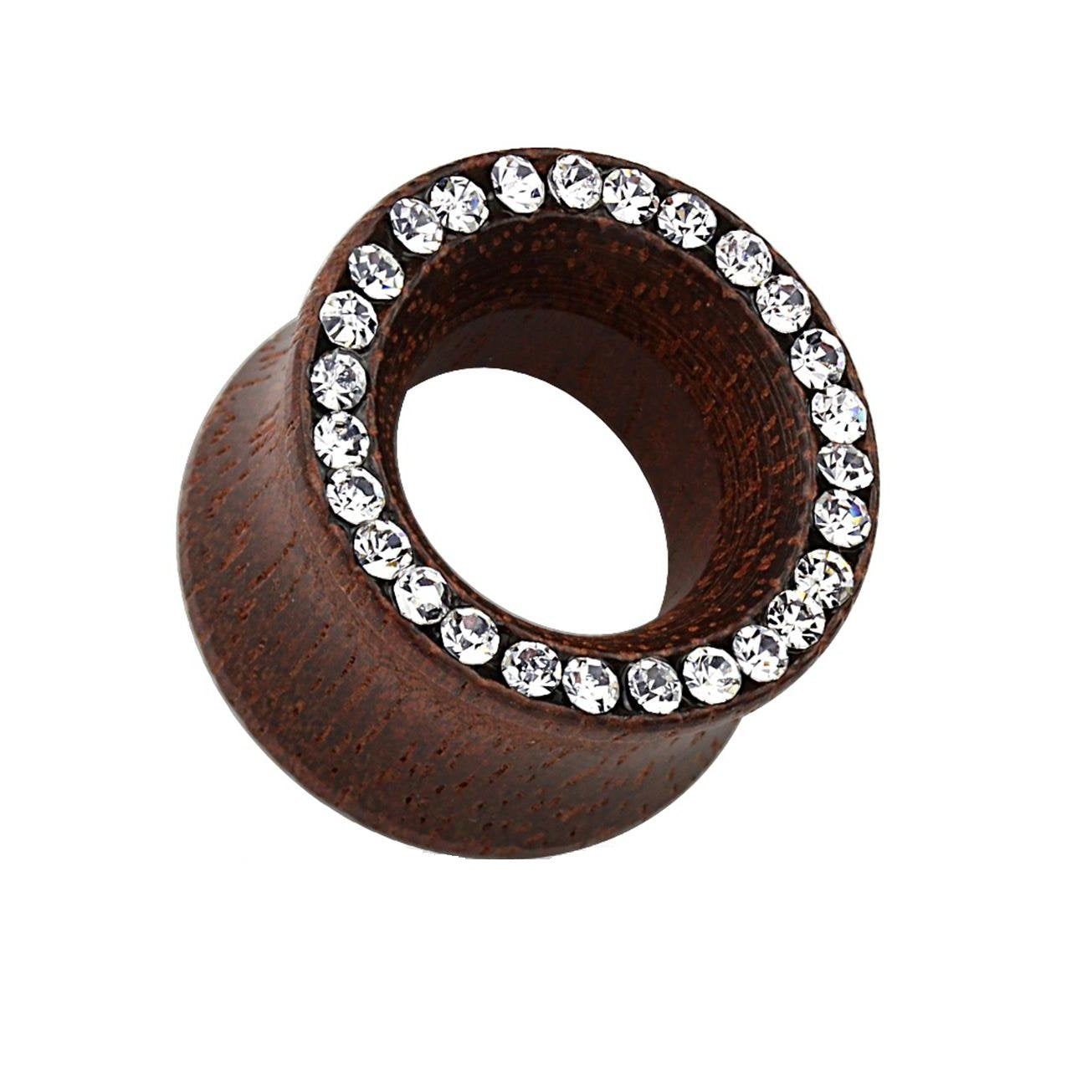 Ohrtunnel ORGANISCHES Holz KRISTALL-Rand Ohrpiercing Ohrschmuck Plug Sattelverschluss Hellbraun Dunkelbraun 8-16mm