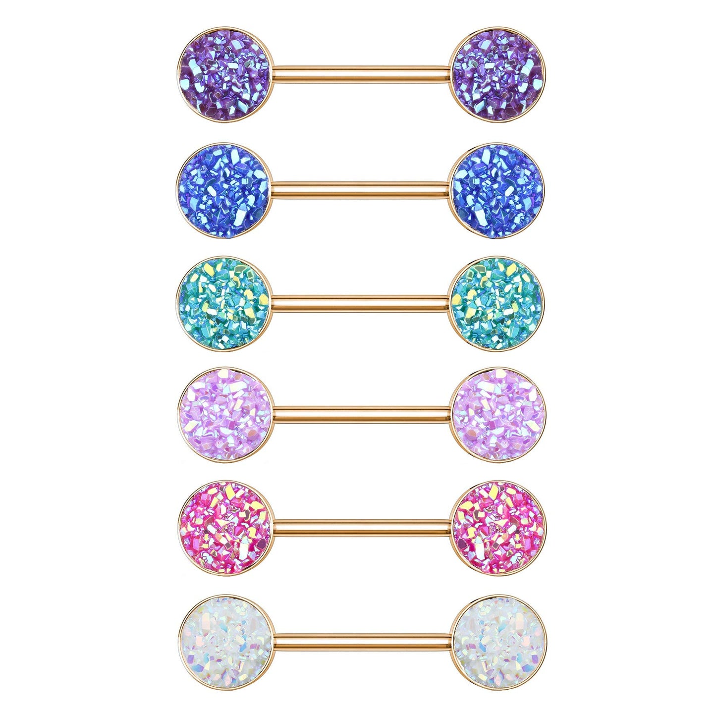 Brustwarzenpiercing Glitzer KRISTALL-Steine Brustpiercing Nippelpiercing Chirurgenstahl Roségold Multicolor Stab 1,6/14mm Stein 9mm
