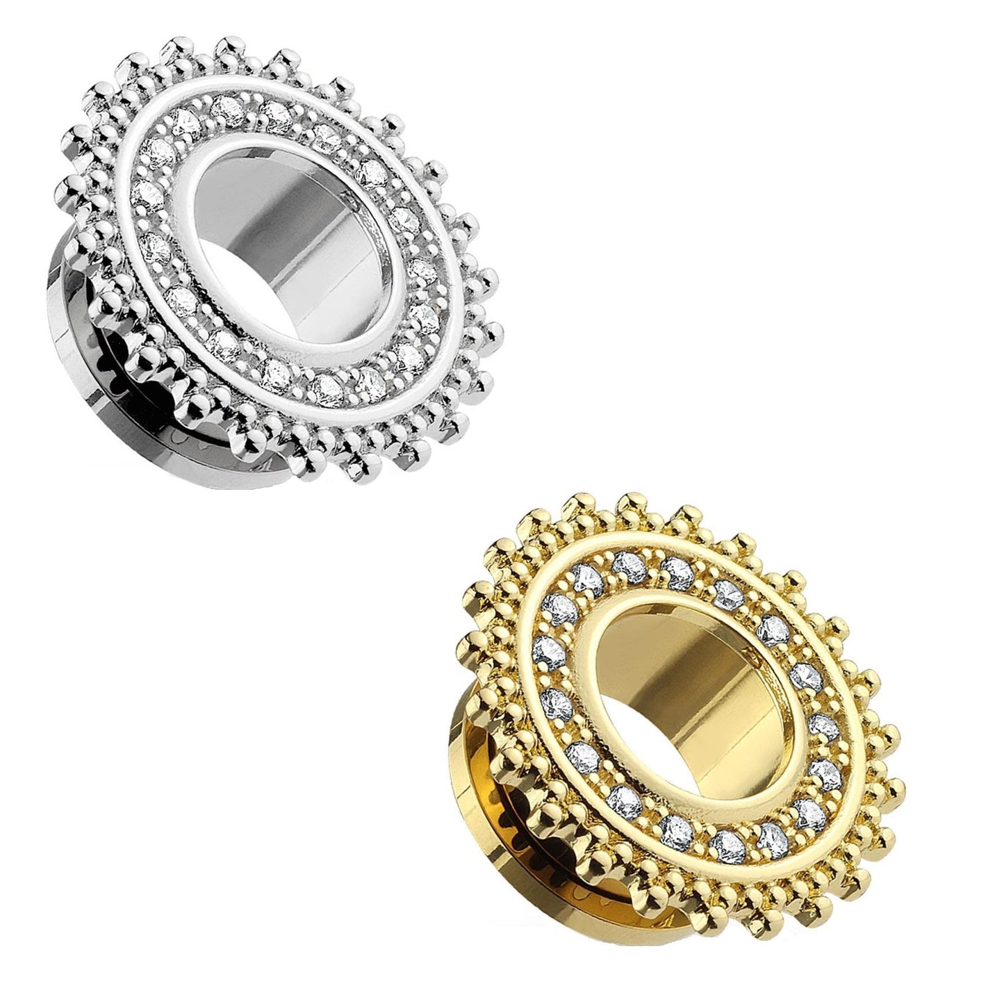 Ohrtunnel ZIRKONIA TRIBAL Schild Ohrpiercing Ohrschmuck Chirurgenstahl Plug Schraubverschluss Silber Gold Clear 6-16mm