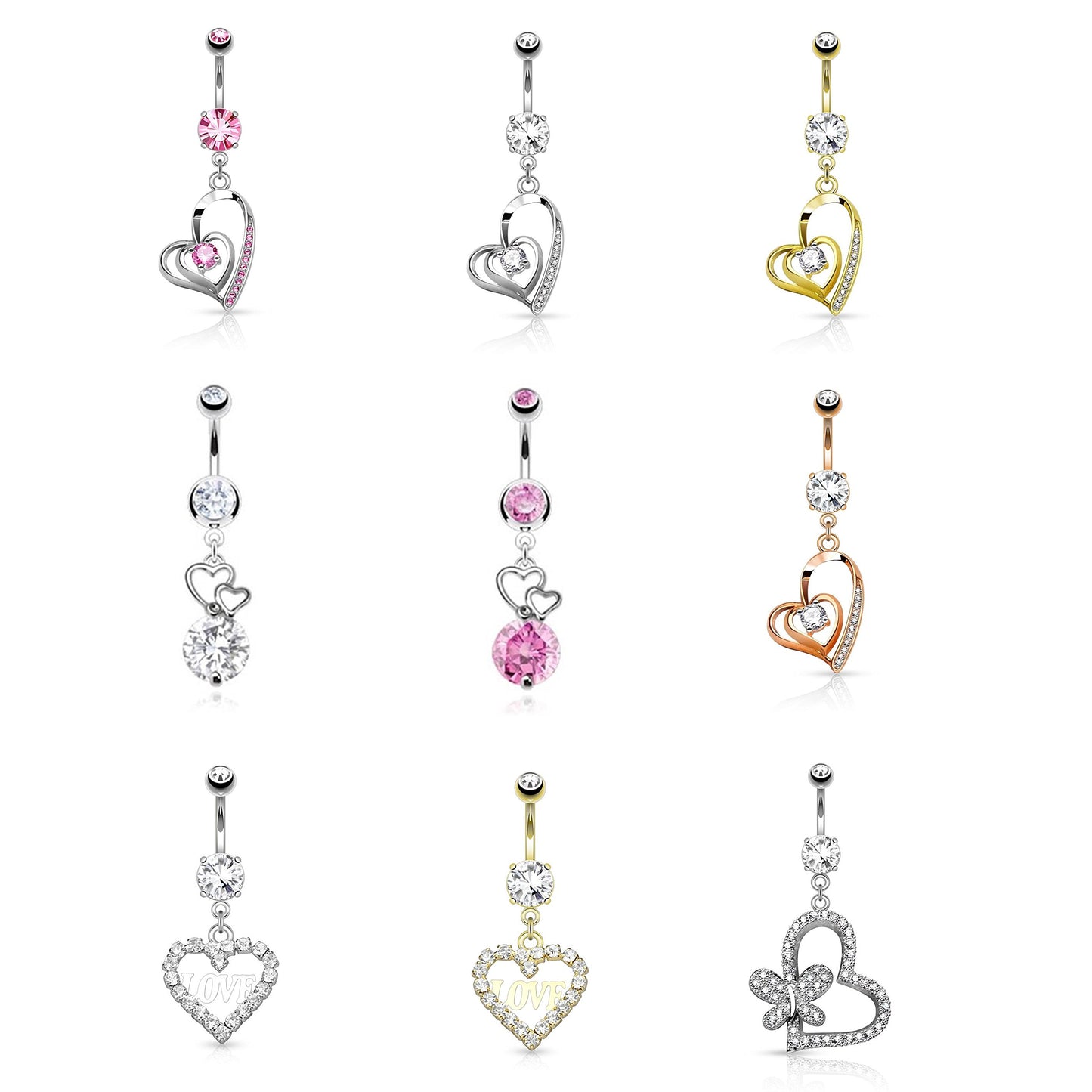 Bauchnabelpiercing 1,6mm 10mm Anhänger Herz Nabelpiercing Edelstahl Chirurgenstahl Bananabell Zirkonia Silber Gold Roségold