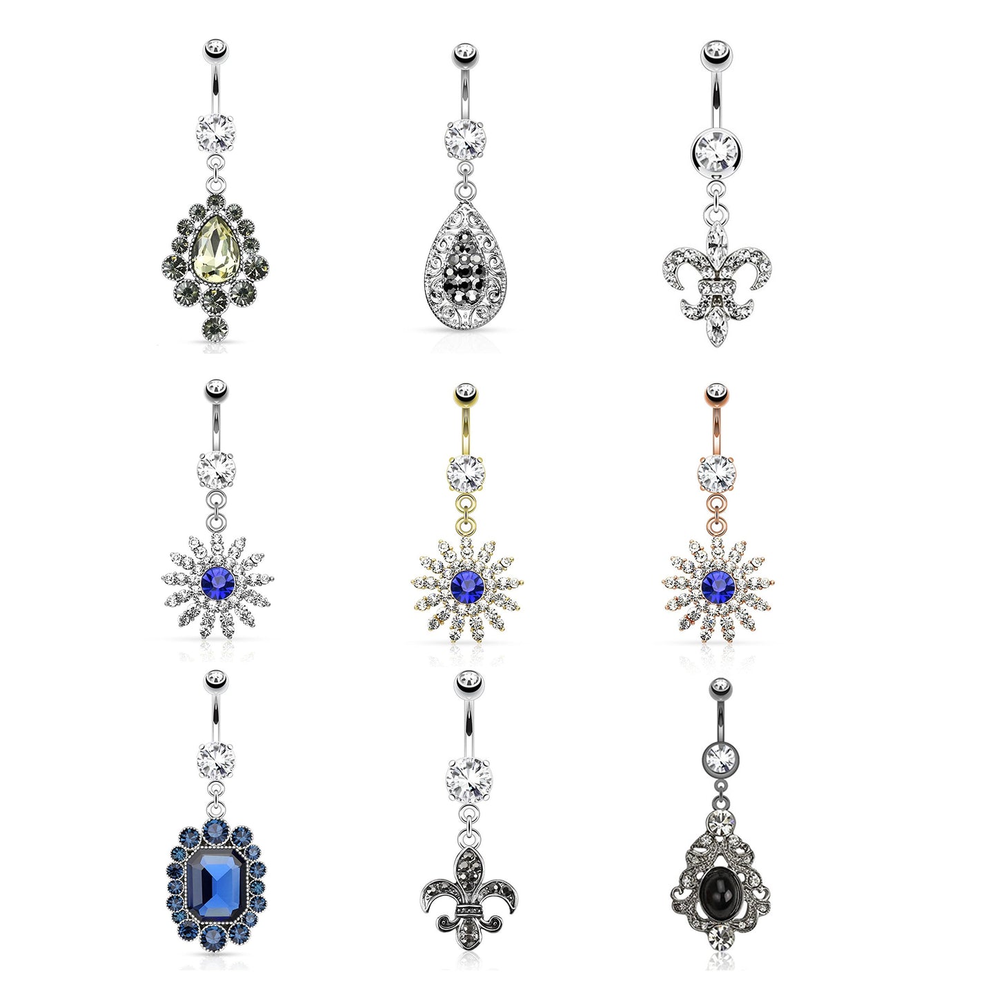 Bauchnabelpiercing 1,6mm 10mm Vintage Anhänger Nabelpiercing Edelstahl Chirurgenstahl Bananabell Zirkonia Silber Gold Roségold
