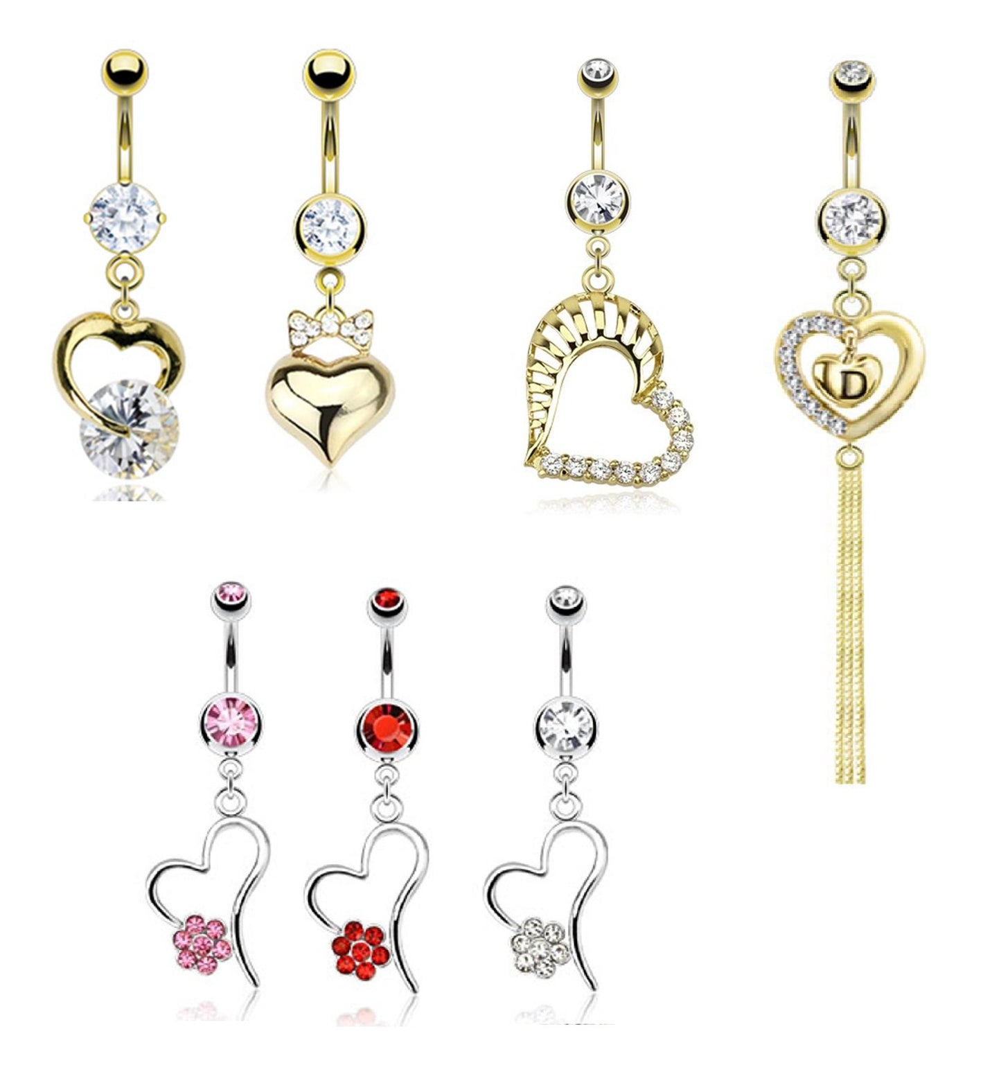 Bauchnabelpiercing Anhänger Herz 1,6mm 10mm Stab Nabelpiercing Edelstahl Chirurgenstahl Bananabell Zirkonia 14 Karat vergoldet