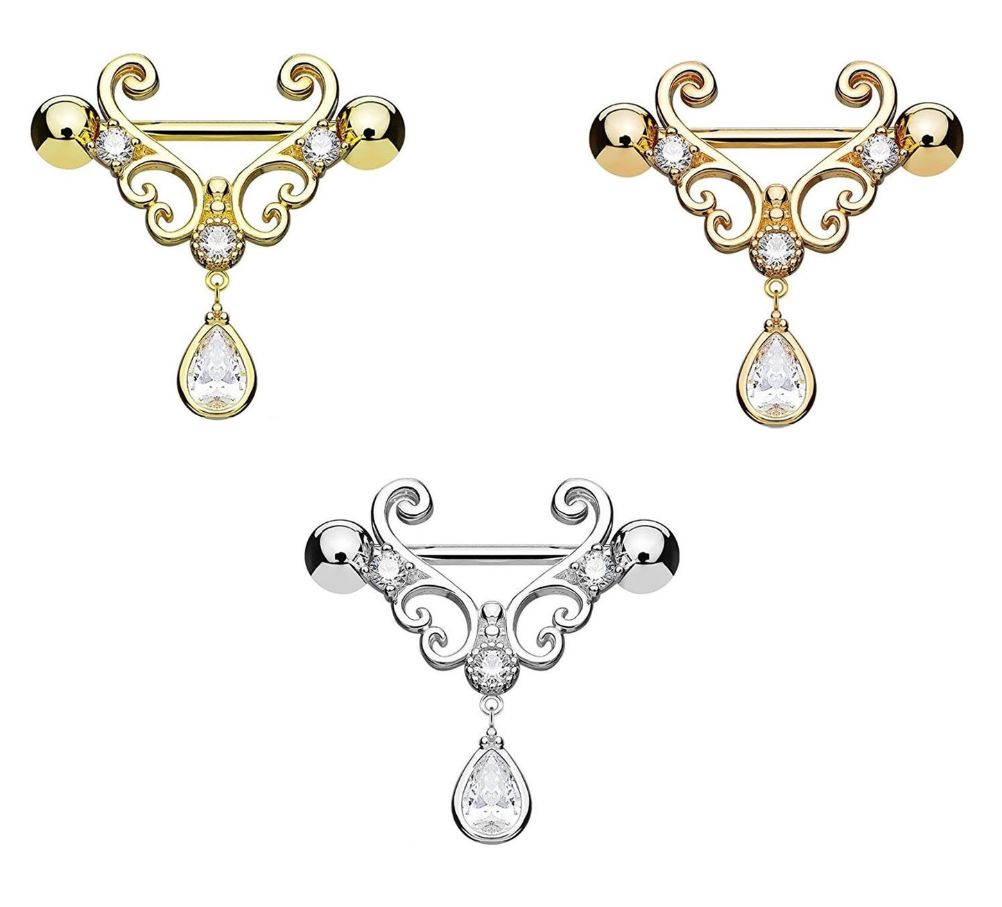 Filigrane Herzen Tropfen ANHÄNGER Brustwarzenpiercing Intimpiercing Brustpiercing Edelstahl ROSÉGOLD Gold Silber 1,6mm 14mm