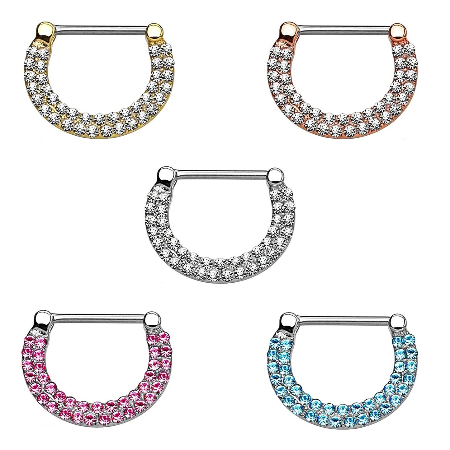 beyoutifulthings Bogen ZIRKONIA-Reihen Brustwarzenpiercing Intimpiercing Brustpiercing Edelstahl Gold Silber ROSÉ 1,2mm/1,6mm 12mm klick-Verschluss