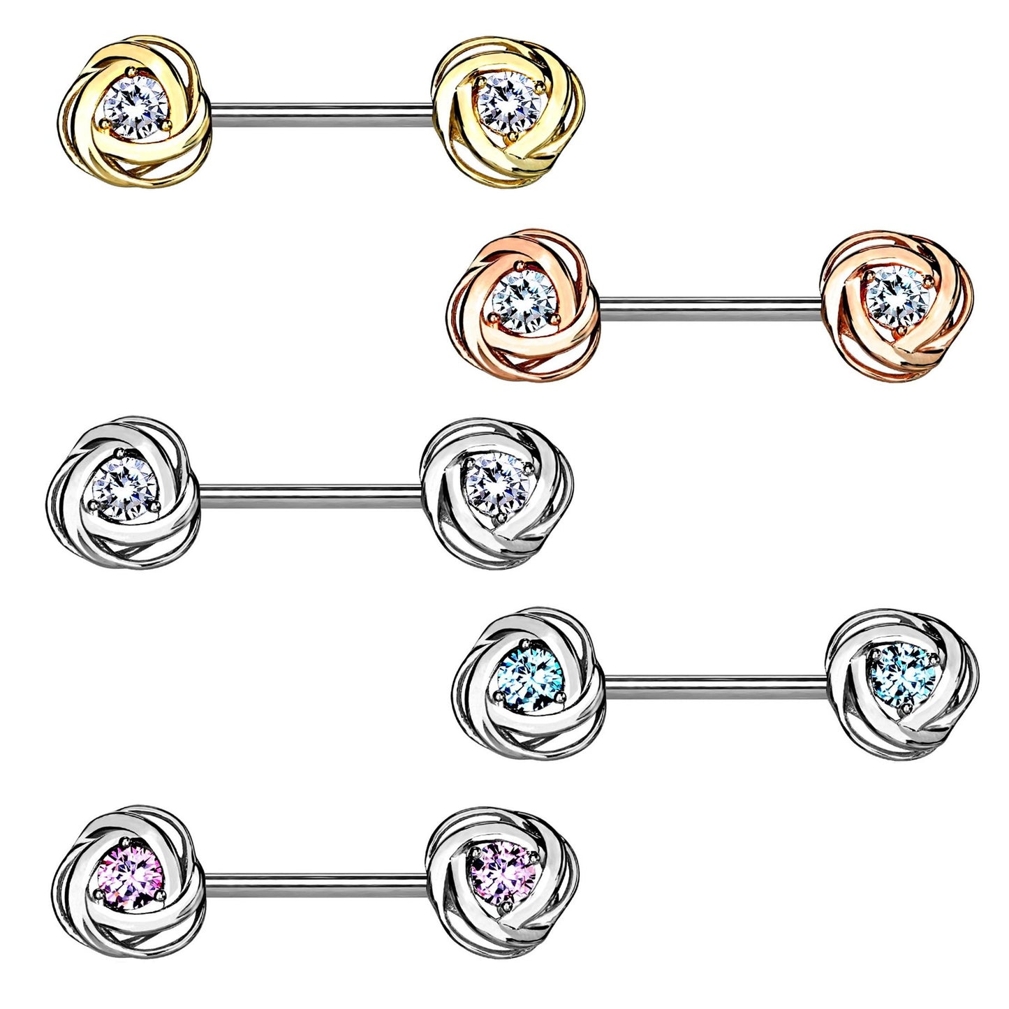 Brustwarzenpiercing 2 ZIRKONIA Rosen Brustpiercing Nippelpiercing Edelstahl Silber Roségold Gold Stab 1,6mm 14mm