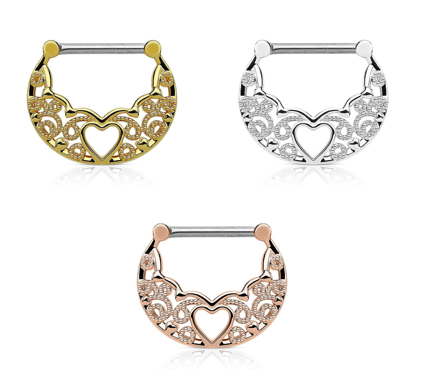 filigranes Herz Vintage Brustwarzenpiercing Intimpiercing Brustpiercing Edelstahl Gold, Silber, Roségold 1,6mm 12mm