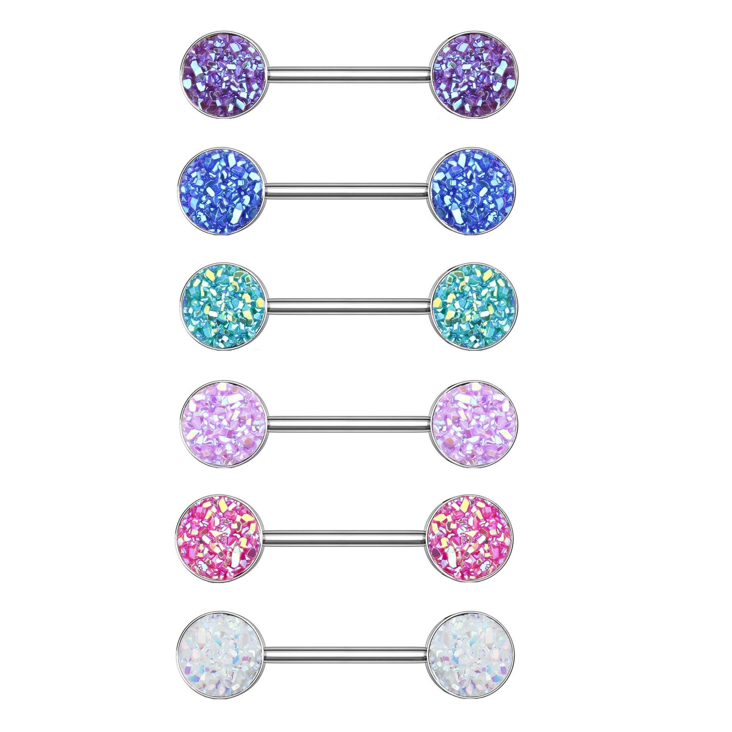 Brustwarzenpiercing Glitzer Steine Brustpiercing Nippelpiercing Chirurgenstahl Silber Multicolor Stab 1,6/14mm Stein 9mm
