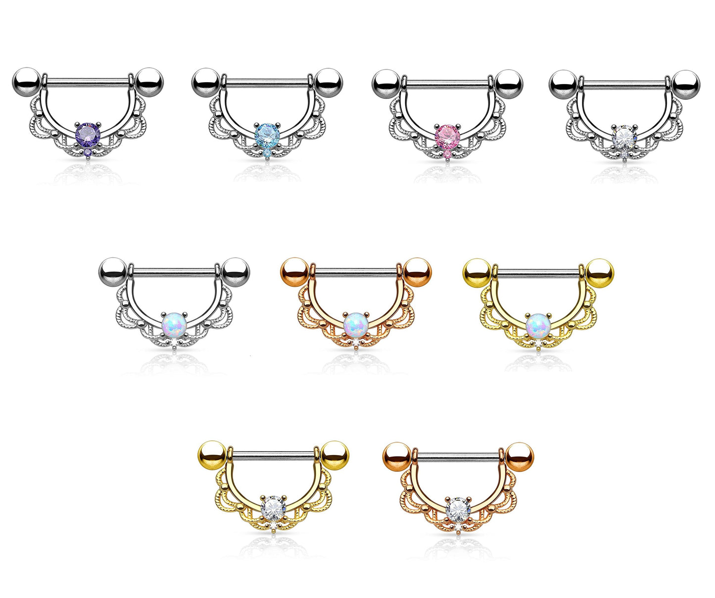 FILIGRANER Bogen Brustwarzenpiercing Intimpiercing Nippelpiercing Opal Edelstahl Gold Silber ROSÉGOLD 1,2mm / 1,6mm 16mm