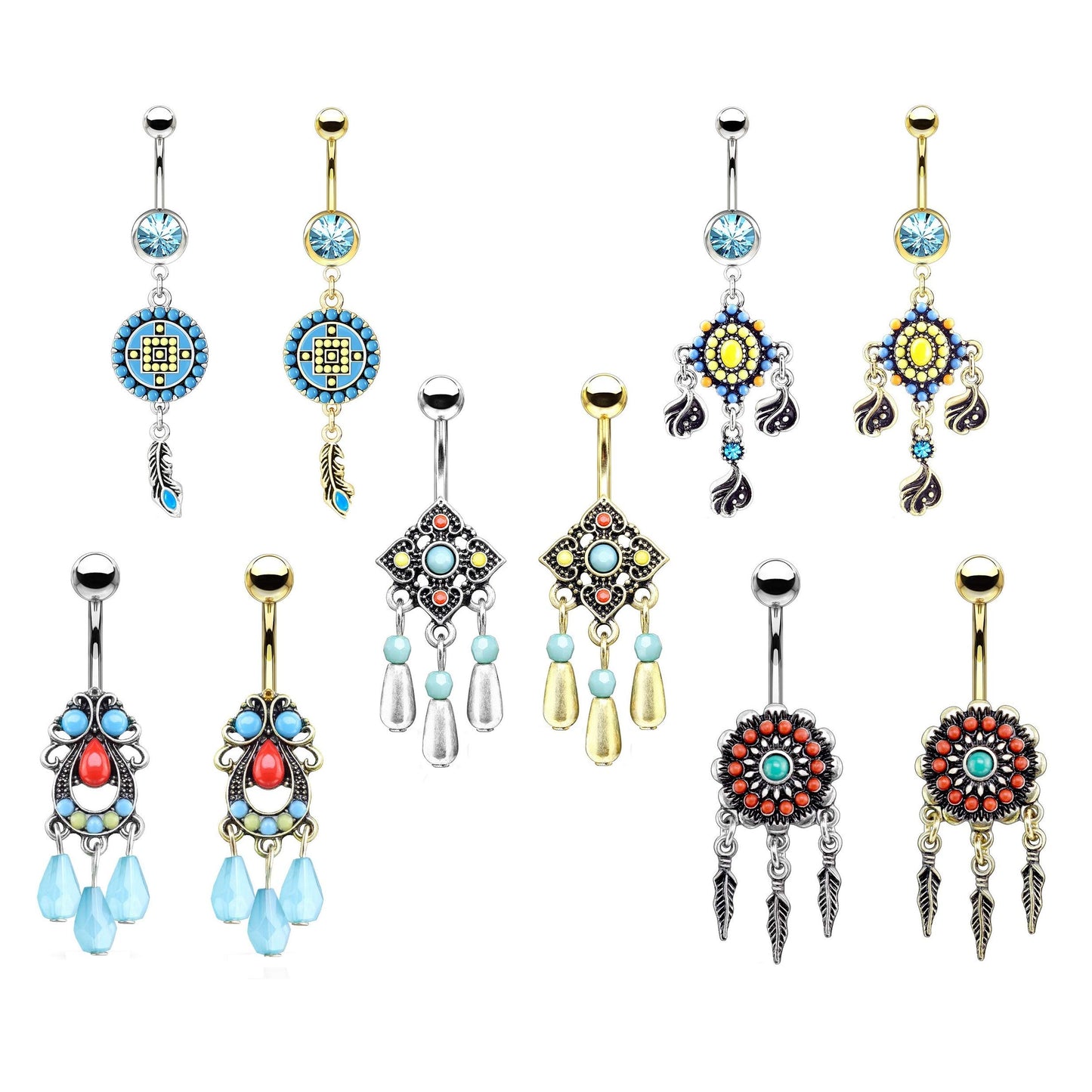Bauchnabelpiercing AZTEKEN-Design Nabelpiercing Chirurgenstahl Bananabell Gold Silber viele Farben Stab 1,6/10mm