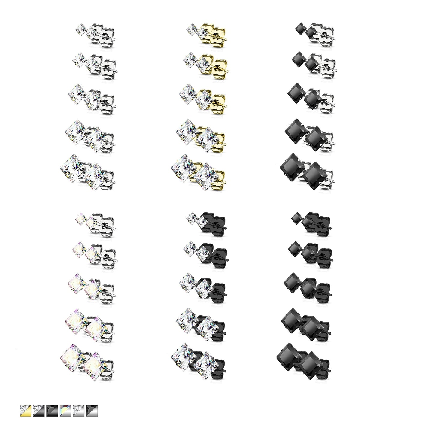 5 Paar Ohringe Eckiger Zirkonia 3mm 4mm 5mm 6mm 7mm Ohrringe Ohrstecker Chirurgenstahl Silber Gold Schwarz