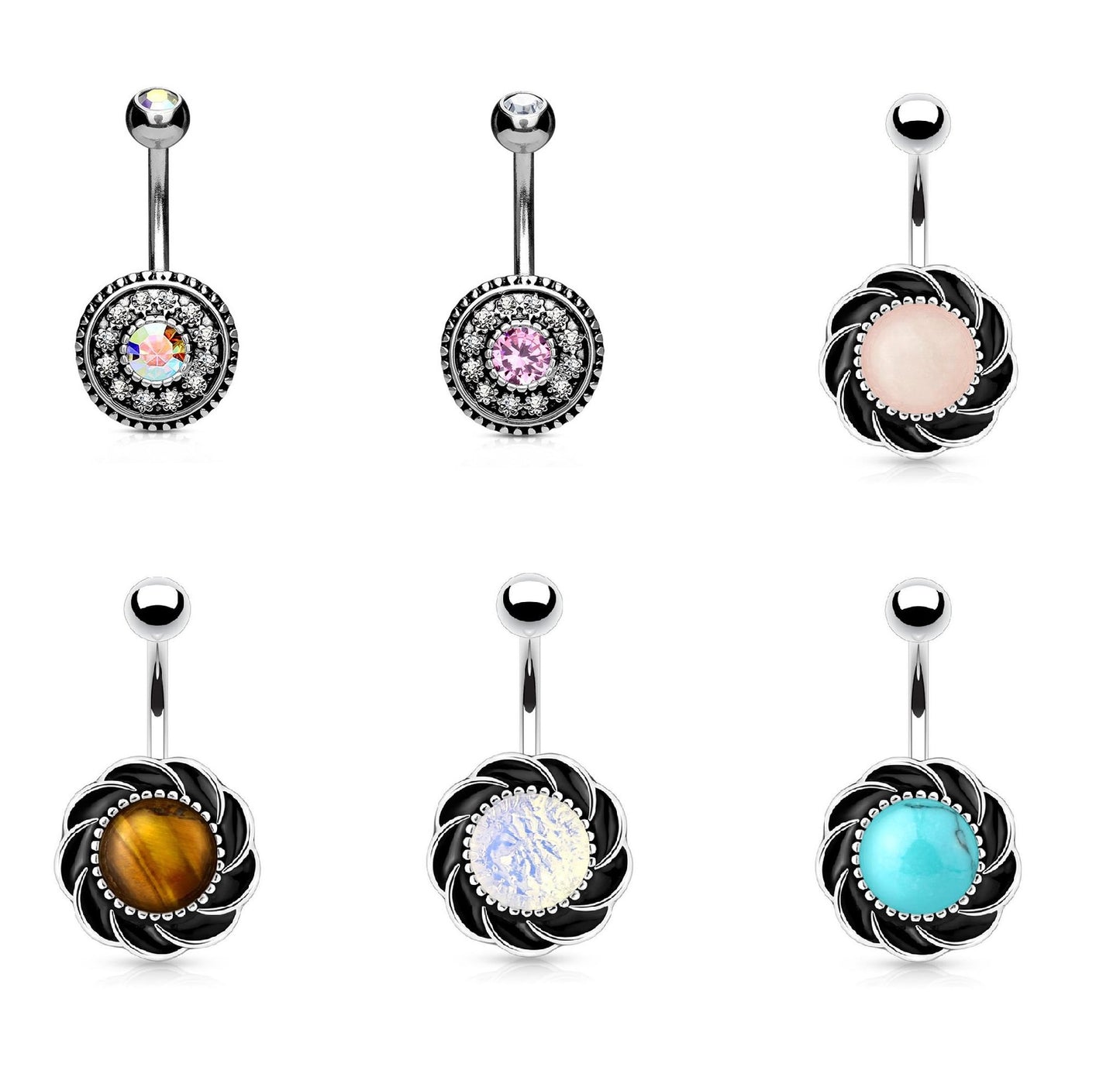 Bauchnabelpiercing 1,6mm 10mm Vintage Ornament Blume Juwel Nabelpiercing Edelstahl Chirurgenstahl Bananabell Zirkonia Opal