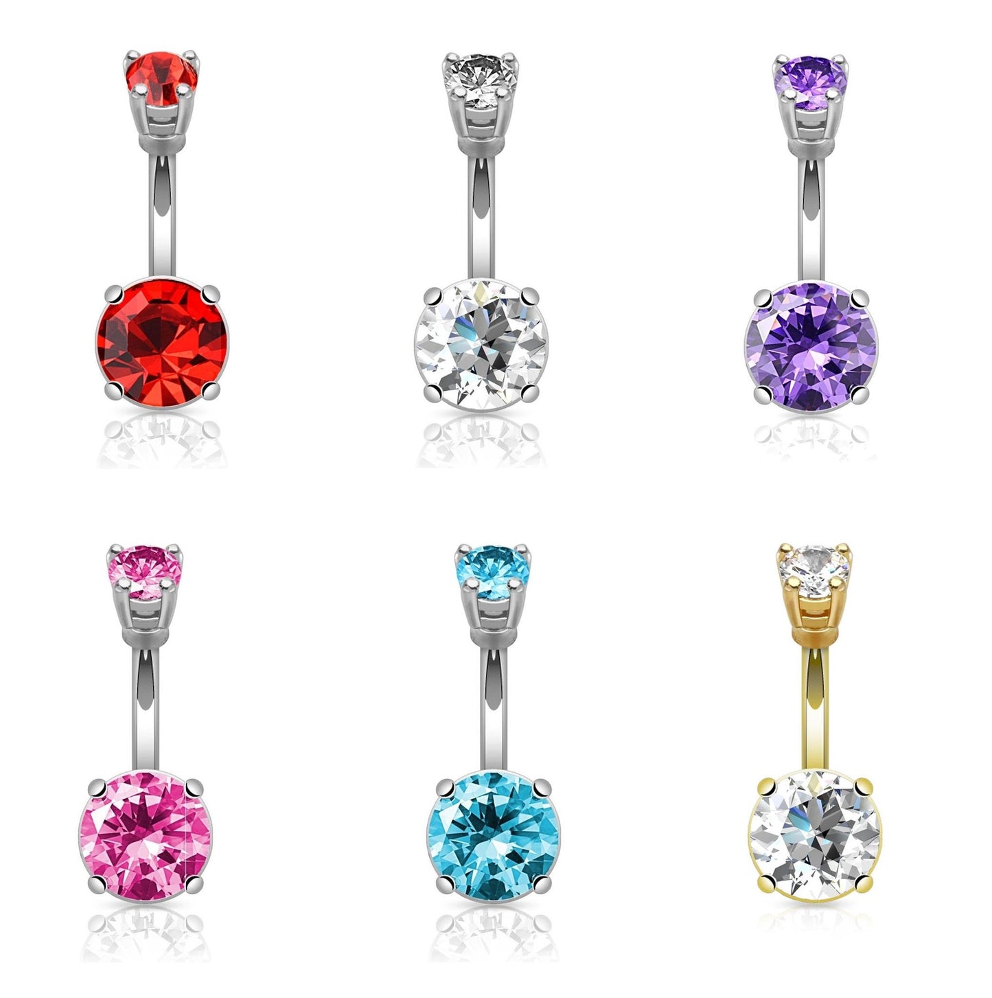 Bauchnabelpiercing GROSSER Stein Set 1,6mm 10mm Nabelpiercing Chirurgenstahl Bananabell Zirkonia Silber Gold 14 Karat