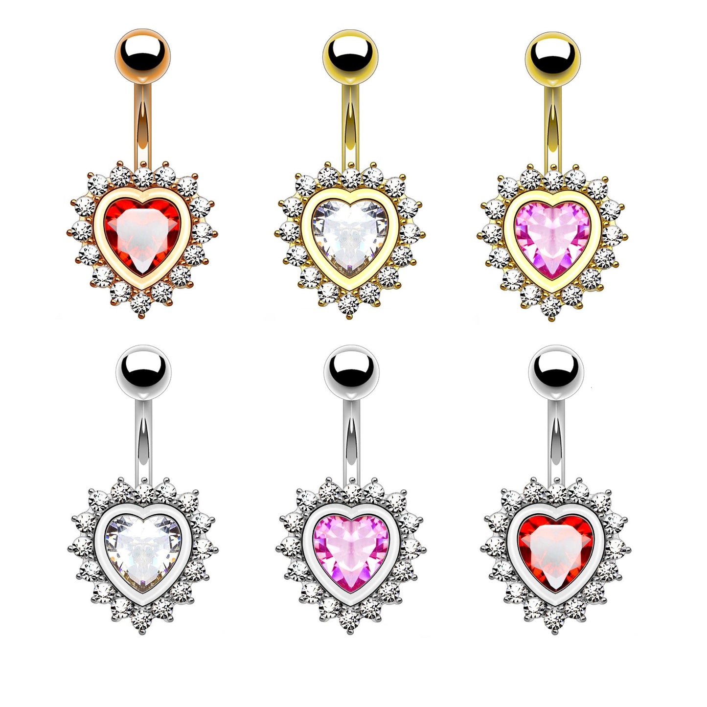 Bauchnabelpiercing ZIRKONIA Herz Nabelpiercing Chirurgenstahl Bananabell 14kt Vergoldet Silber Multicolor Stab 1,6/10mm