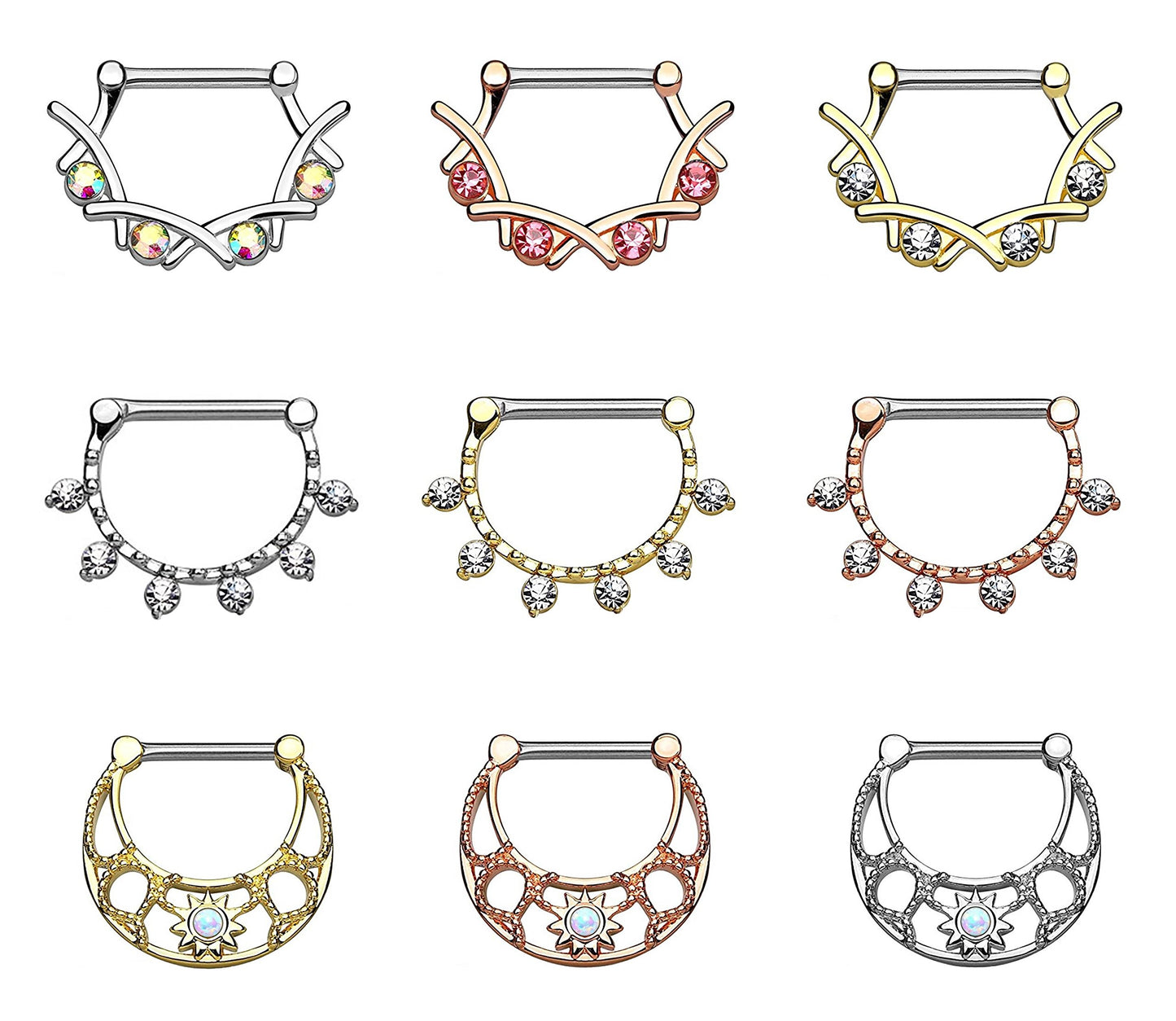 beyoutifulthings Bogen FILIGRAN Brustwarzenpiercing Intimpiercing Brustpiercing ZIRKONIA Opal Edelstahl Gold Silber ROSÈ 1,6mm 12mm KLICKVERSCHLUSS