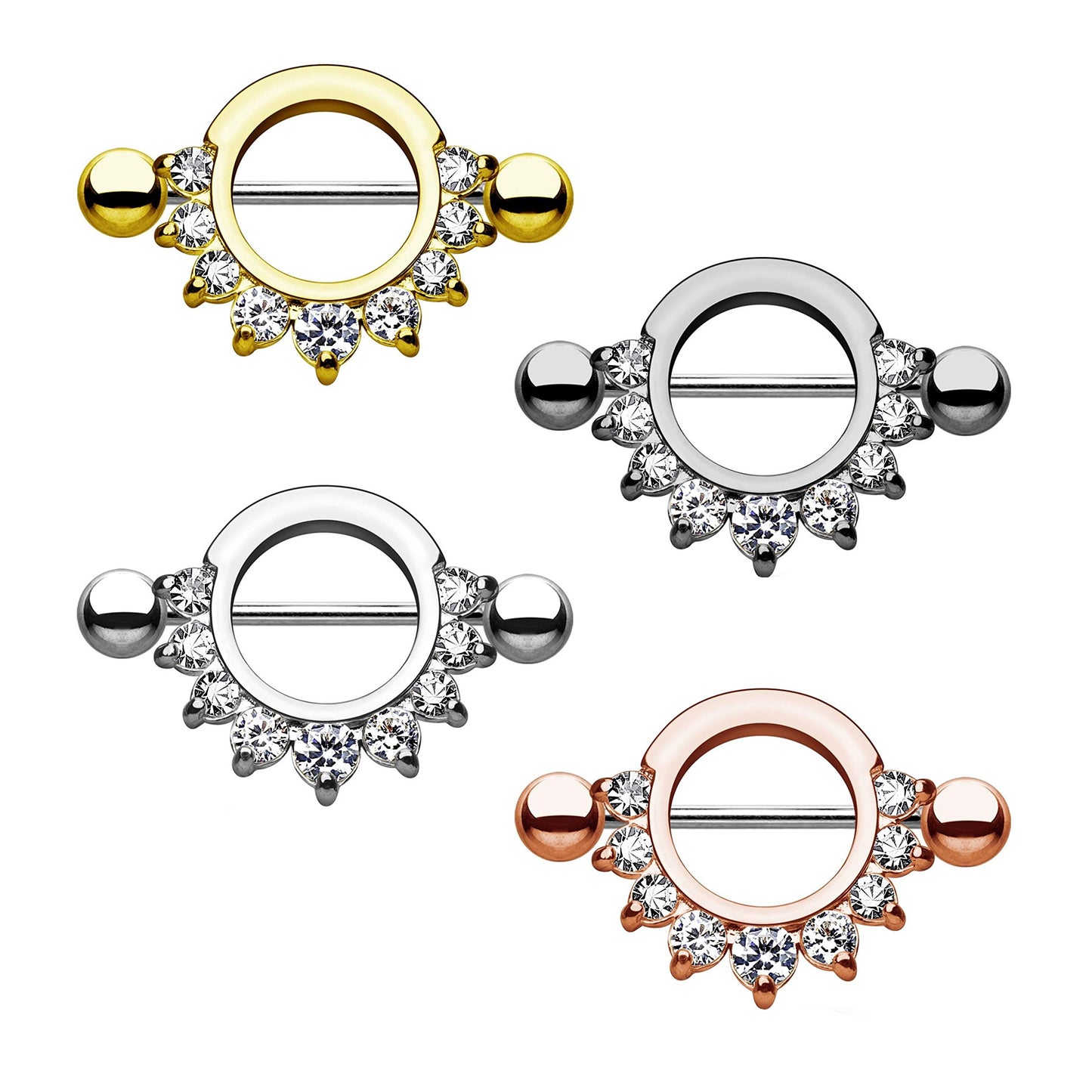 Brustwarzenpiercing ZIRKONIA Ring Intimpiercing Brustpiercing Edelstahl Silber Gold Roségold Hämatit Clear Stab 1,6mm 14mm