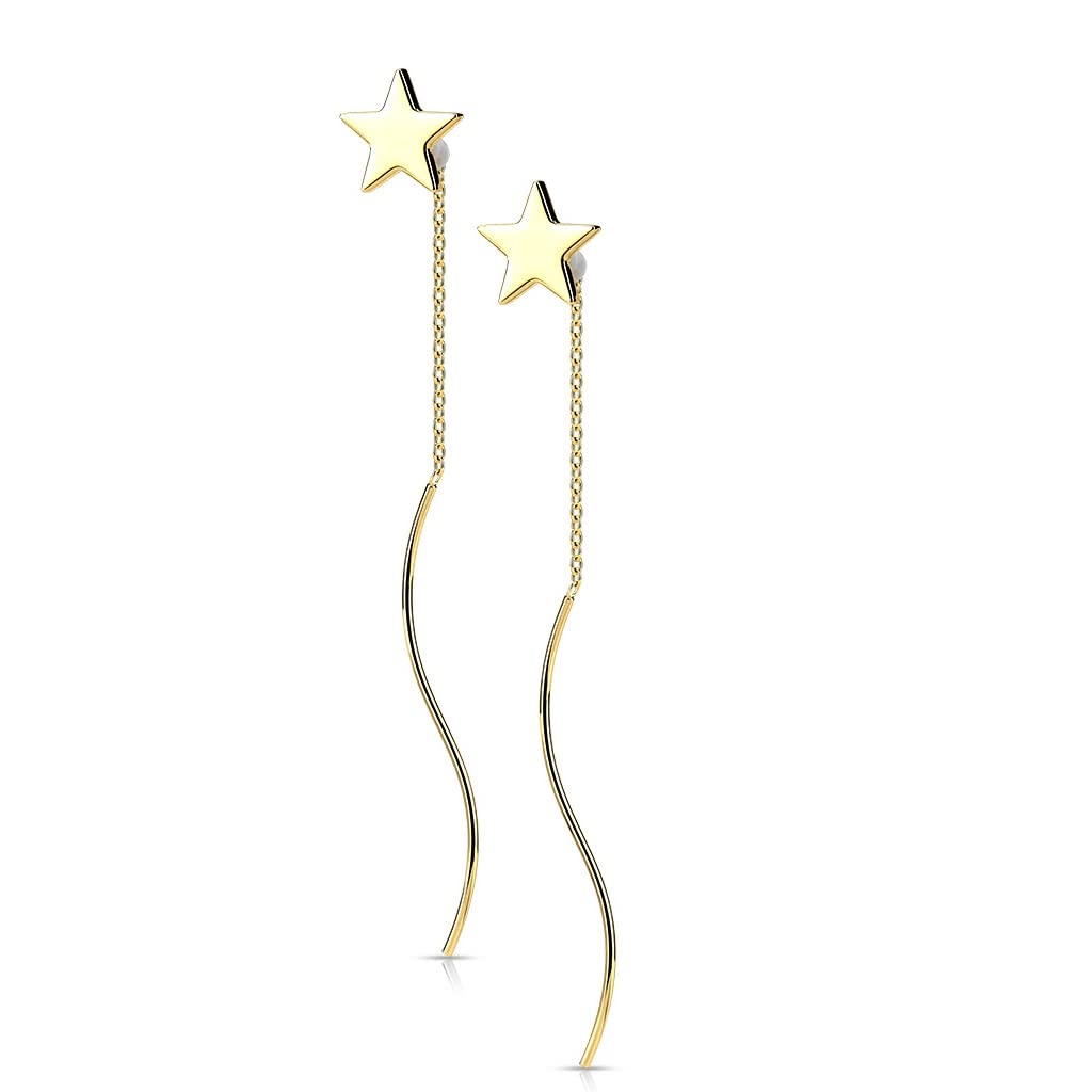 1 Paar Damen Ohrringe Durchzieher Stern Wellen-Anhänger Ohrringe Ohrstecker Chirurgenstahl Silber Gold Roségold