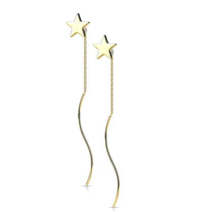 1 Paar Damen Ohrringe Durchzieher Stern Wellen-Anhänger Ohrringe Ohrstecker Chirurgenstahl Silber Gold Roségold