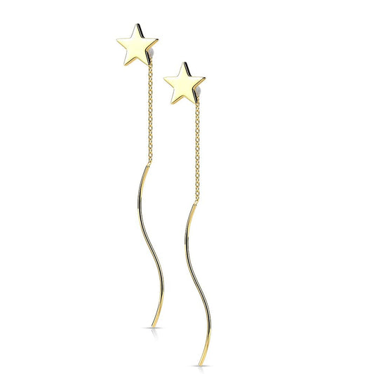 1 Paar Damen Ohrringe Durchzieher Stern Wellen-Anhänger Ohrringe Ohrstecker Chirurgenstahl Silber Gold Roségold