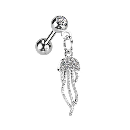Knorpel Ohrstecker Qualle-Anhänger Zirkonia Clear Silber Gold Piercings Chirurgenstahl Schraubverschluss Stab 6mm lang