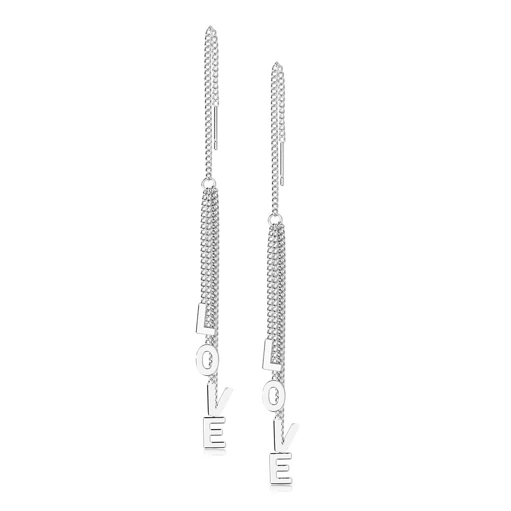 1 Paar Damen Ohrringe Durchzieher Ketten-Anhänger Wort LOVE Ohrringe Ohrstecker Chirurgenstahl Gold Roségold Silber