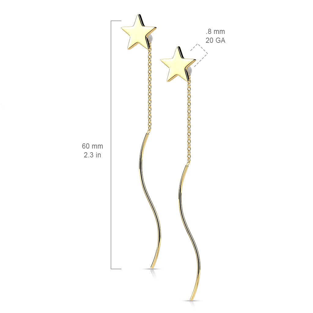 1 Paar Damen Ohrringe Durchzieher Stern Wellen-Anhänger Ohrringe Ohrstecker Chirurgenstahl Silber Gold Roségold