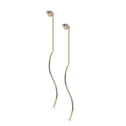 1 Paar Damen Ohrringe Durchzieher Kugel Wellen-Anhänger Ohrringe Ohrstecker Chirurgenstahl Silber Gold Roségold