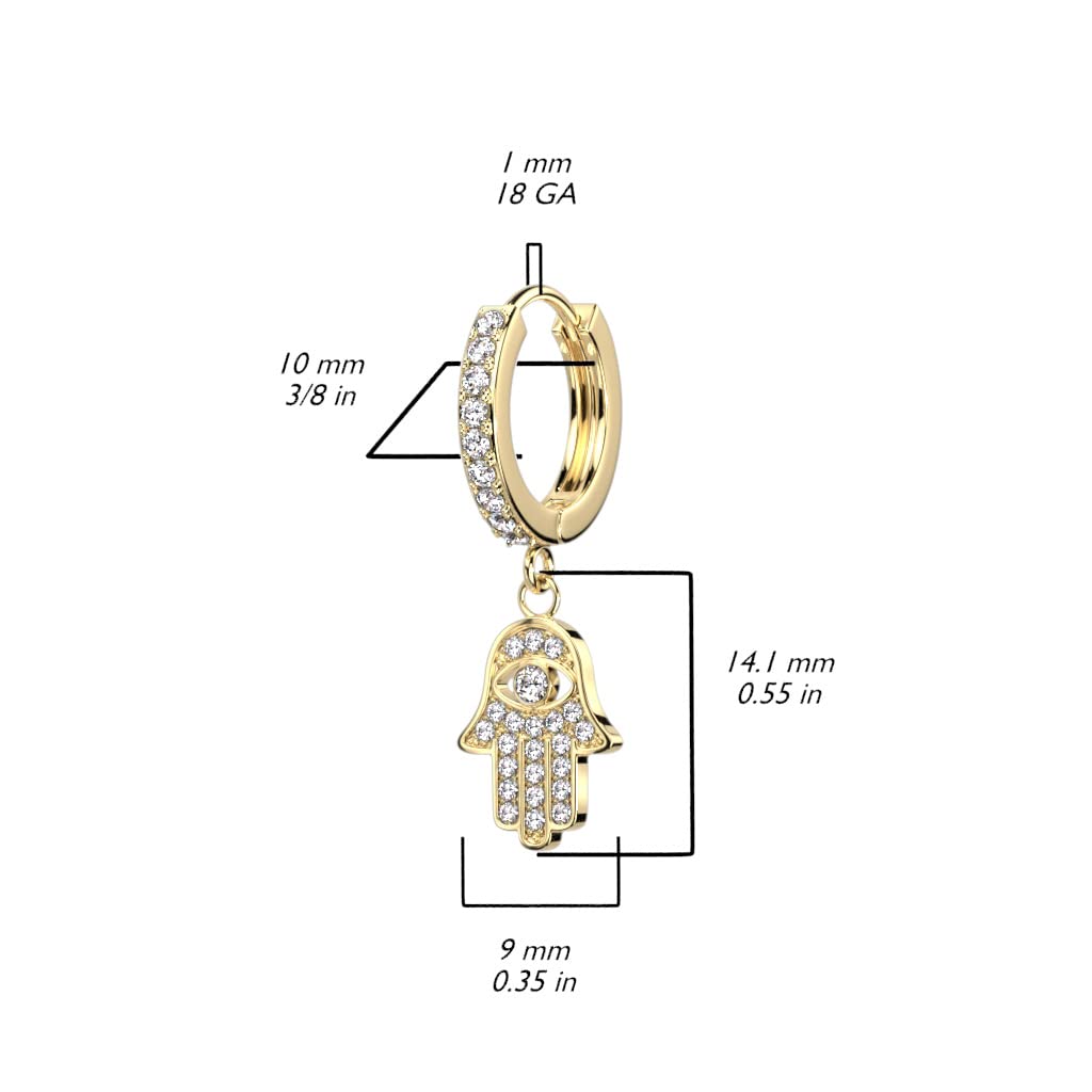 1 Paar Damen Creolen Ohrhänger Anhänger Hamsa-Hand Pavé Zirkonia Clear Ohrringe Ohrstecker Silber Gold