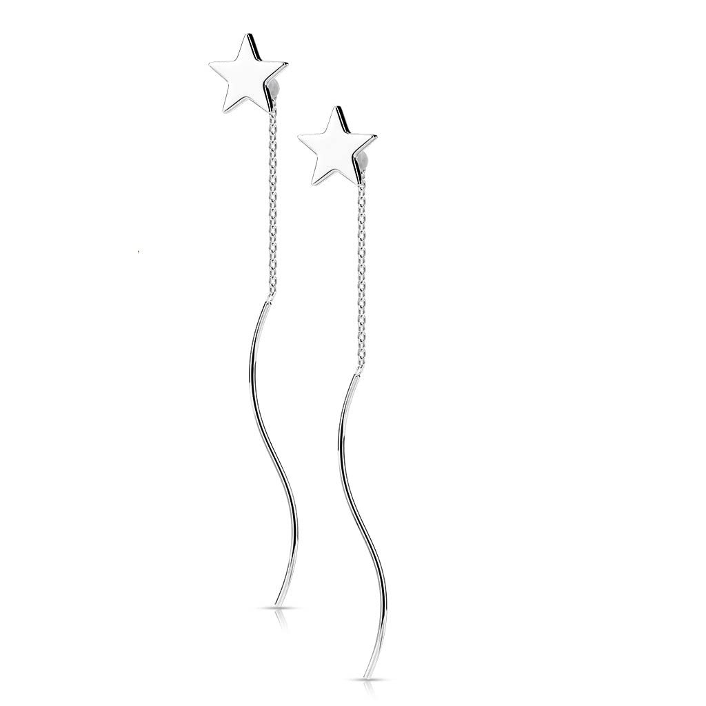 1 Paar Damen Ohrringe Durchzieher Stern Wellen-Anhänger Ohrringe Ohrstecker Chirurgenstahl Silber Gold Roségold