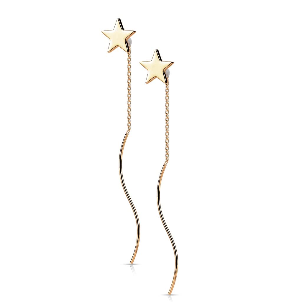 1 Paar Damen Ohrringe Durchzieher Stern Wellen-Anhänger Ohrringe Ohrstecker Chirurgenstahl Silber Gold Roségold