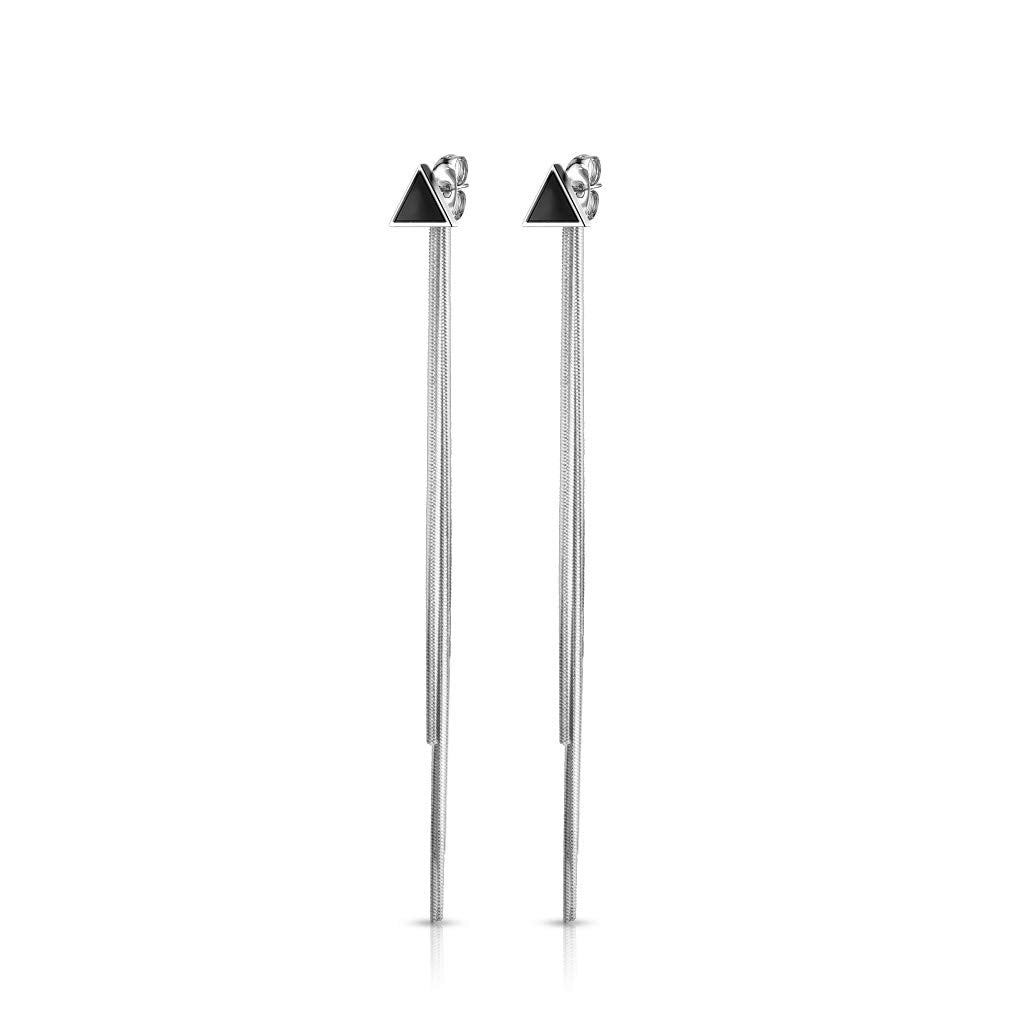 1 Paar Damen Ohrringe Enamel Dreieck 6mm Ketten Anhänger e Ohrstecker Chirurgenstahl Weiß Schwarz Silber Länge 65,7mm