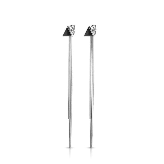 1 Paar Damen Ohrringe Enamel Dreieck 6mm Ketten Anhänger e Ohrstecker Chirurgenstahl Weiß Schwarz Silber Länge 65,7mm