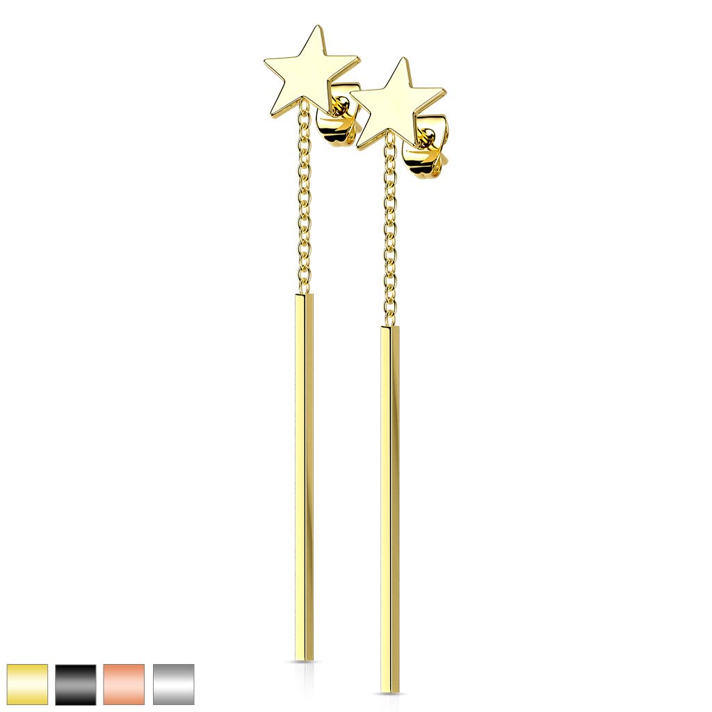 1 Paar Damen Ohrstecker Stern Ohrringe Stab-Anhänger Ohrhänger Silber Gold Schwarz Roségold