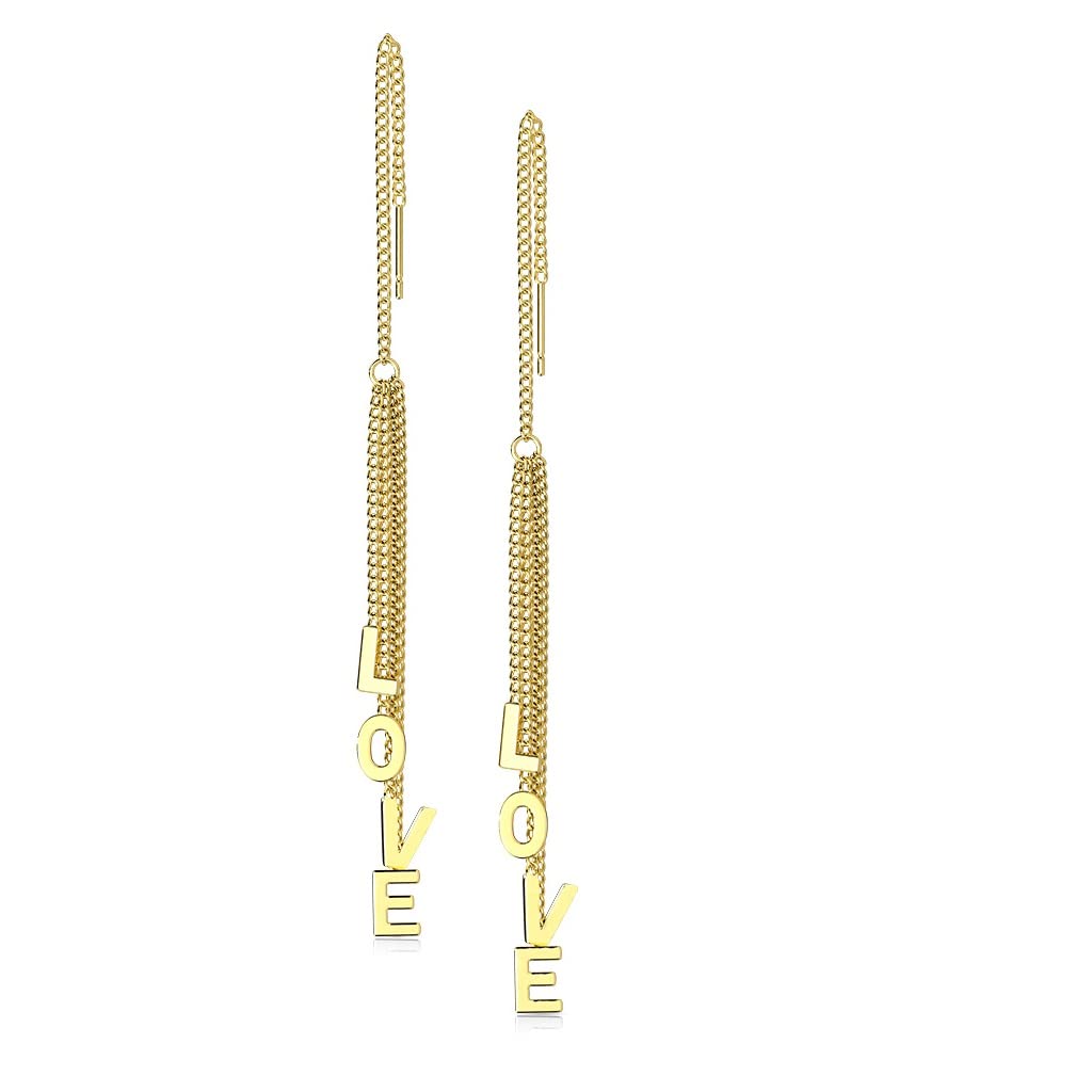 1 Paar Damen Ohrringe Durchzieher Ketten-Anhänger Wort LOVE Ohrringe Ohrstecker Chirurgenstahl Gold Roségold Silber