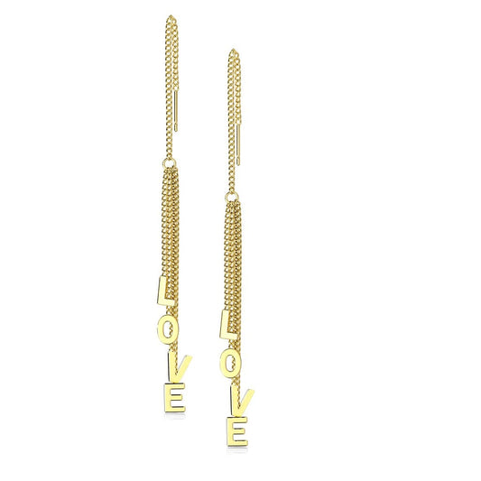 1 Paar Damen Ohrringe Durchzieher Ketten-Anhänger Wort LOVE Ohrringe Ohrstecker Chirurgenstahl Gold Roségold Silber