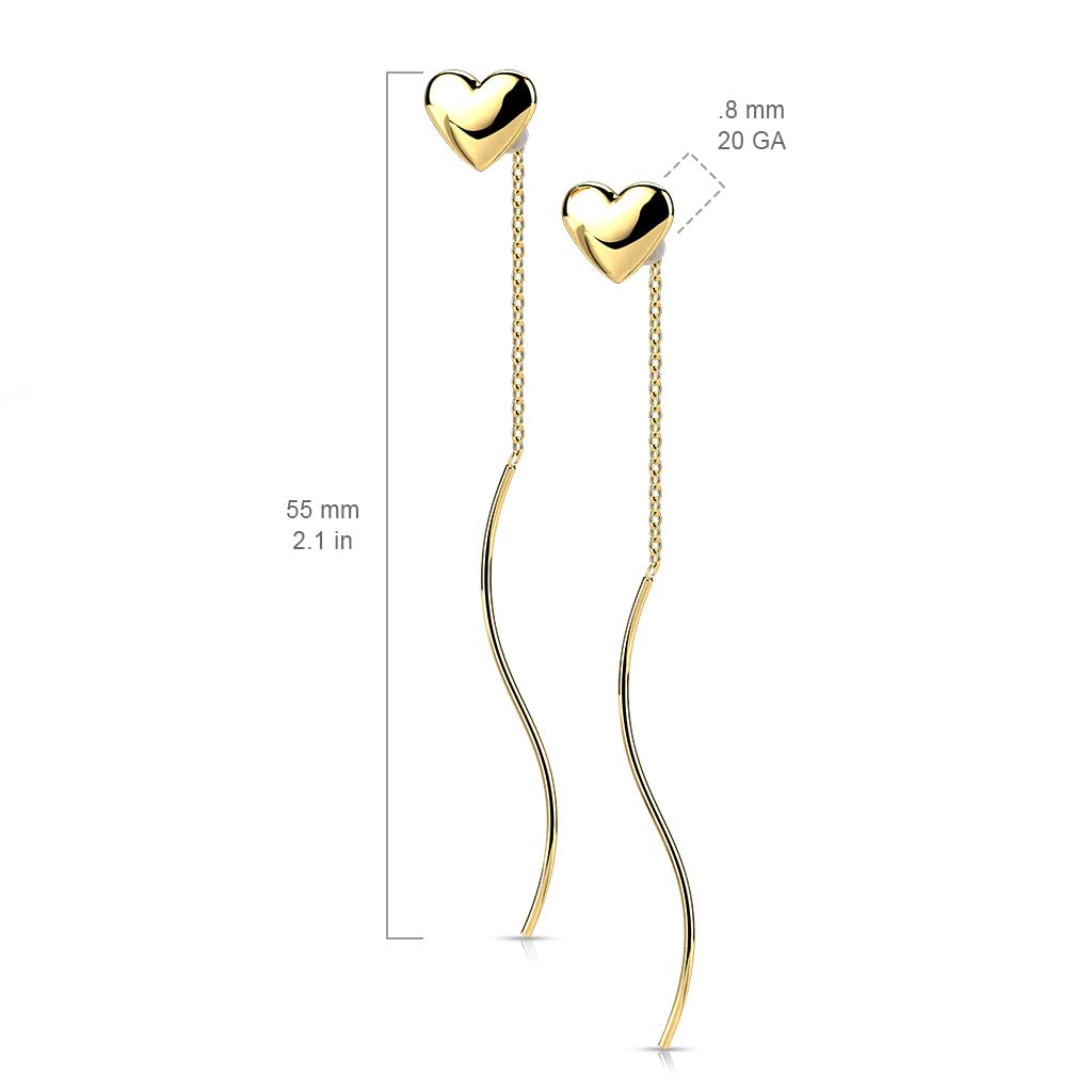 1 Paar Damen Ohrringe Durchzieher Herz Wellen-Anhänger Ohrringe Ohrstecker Chirurgenstahl Silber Gold Roségold