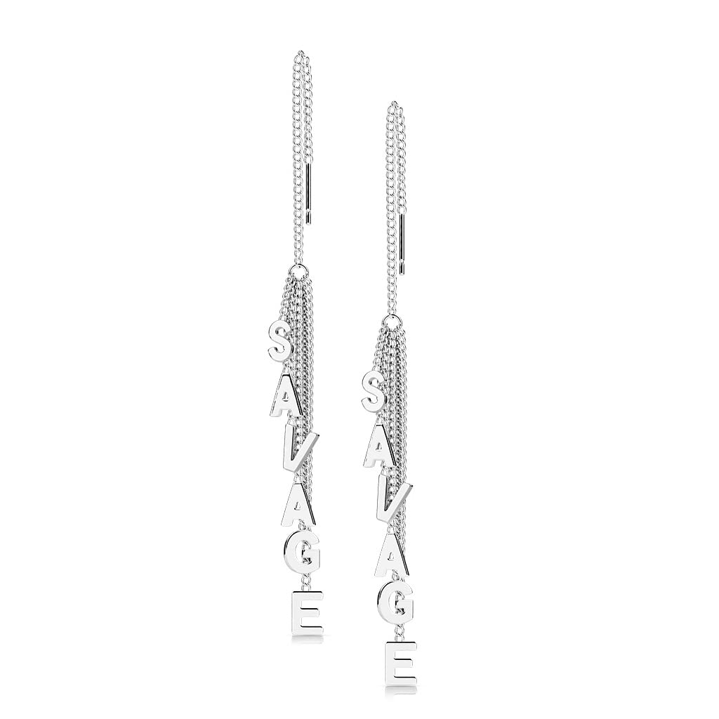 1 Paar Damen Ohrringe Durchzieher Ketten-Anhänger Wort SAVAGE Ohrringe Ohrstecker Chirurgenstahl Gold Roségold Silber