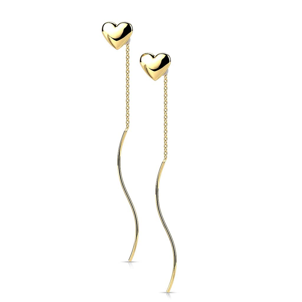 1 Paar Damen Ohrringe Durchzieher Herz Wellen-Anhänger Ohrringe Ohrstecker Chirurgenstahl Silber Gold Roségold