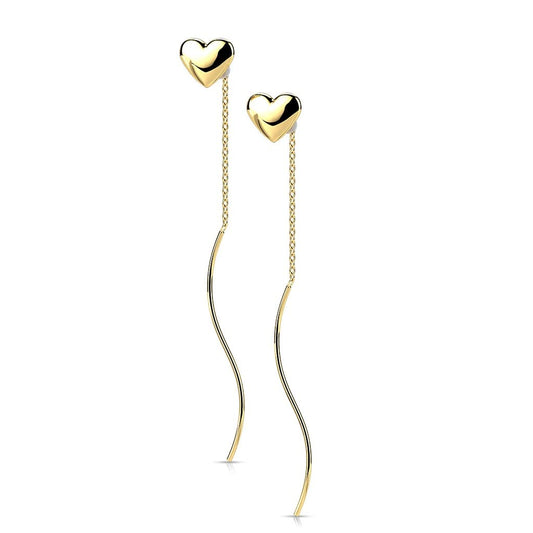 1 Paar Damen Ohrringe Durchzieher Herz Wellen-Anhänger Ohrringe Ohrstecker Chirurgenstahl Silber Gold Roségold