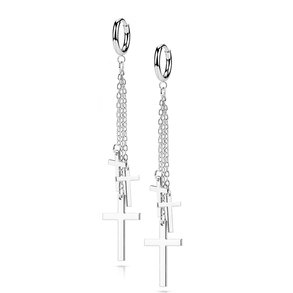 1 Paar Damen Creolen Ohr-Hänger 3 Kreuze Ketten-Anhänger Ohrringe Ohrstecker Silber Gold Schwarz Roségold