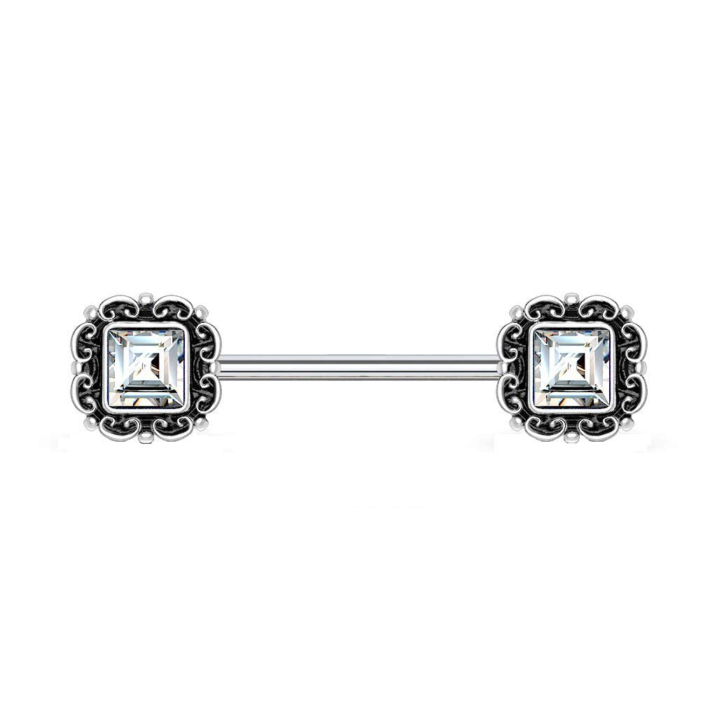 Brustwarzenpiercing Vintage Zirkonia-Quadrat Brustpiercing Nippelpiercing Chirurgenstahl viele Farben Stab 1,6/14mm