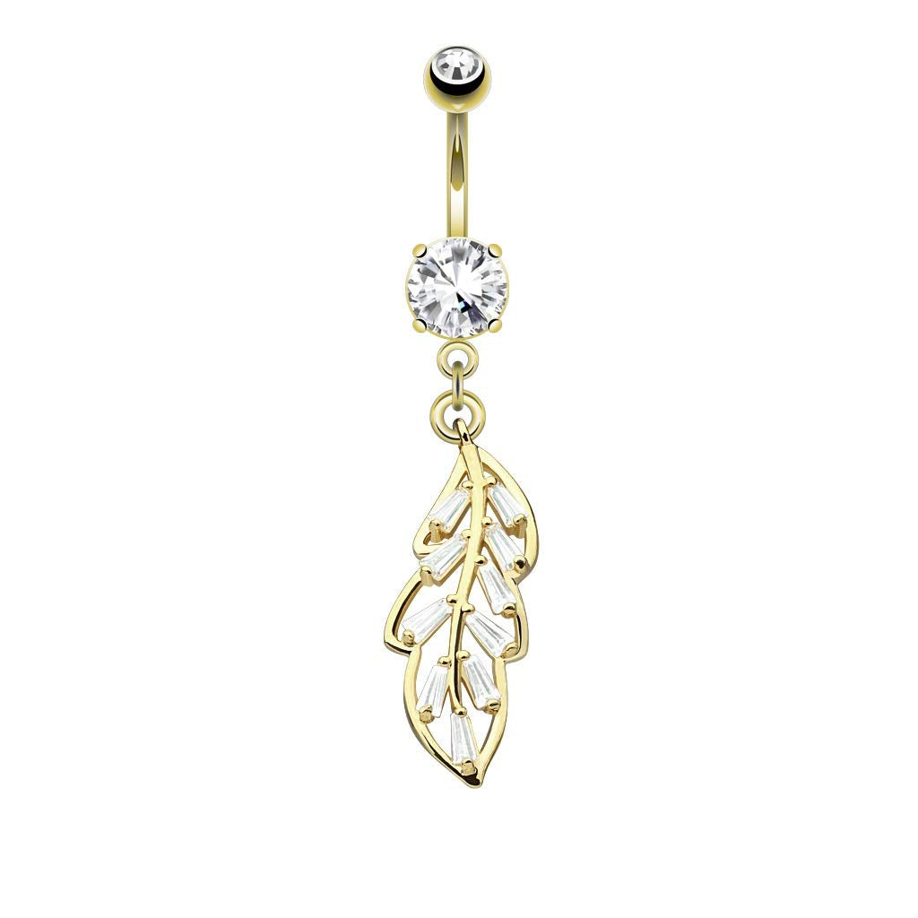 Bauchnabelpiercing Funkelnder Blatt-Anhänger 21mm Nabelpiercing Chirurgenstahl Bananabell Gold Silber Roségold Stab 1,6/10mm
