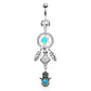 Bauchnabelpiercing Set 1,6mm 10mm Hamsa 48,2 x 14,3mm Nabelpiercing Chirurgenstahl Bananabell Zirkonia Silber Clear Türkis