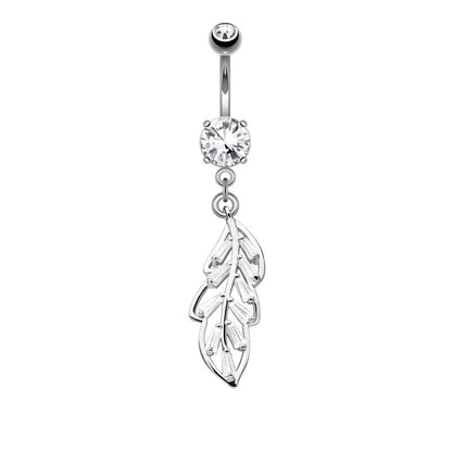 Bauchnabelpiercing Funkelnder Blatt-Anhänger 21mm Nabelpiercing Chirurgenstahl Bananabell Gold Silber Roségold Stab 1,6/10mm